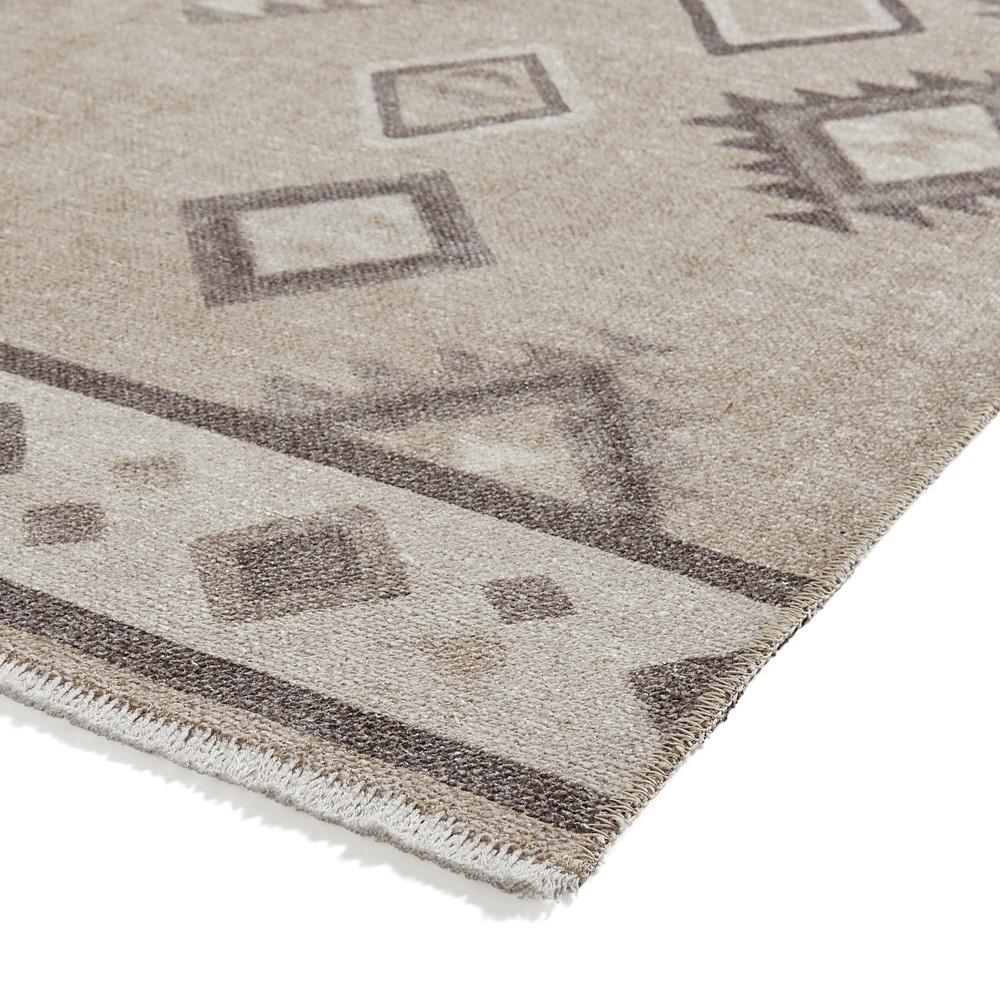 Whisper H1066 Washable Geometric Flat Weave Runner Rugs in Beige